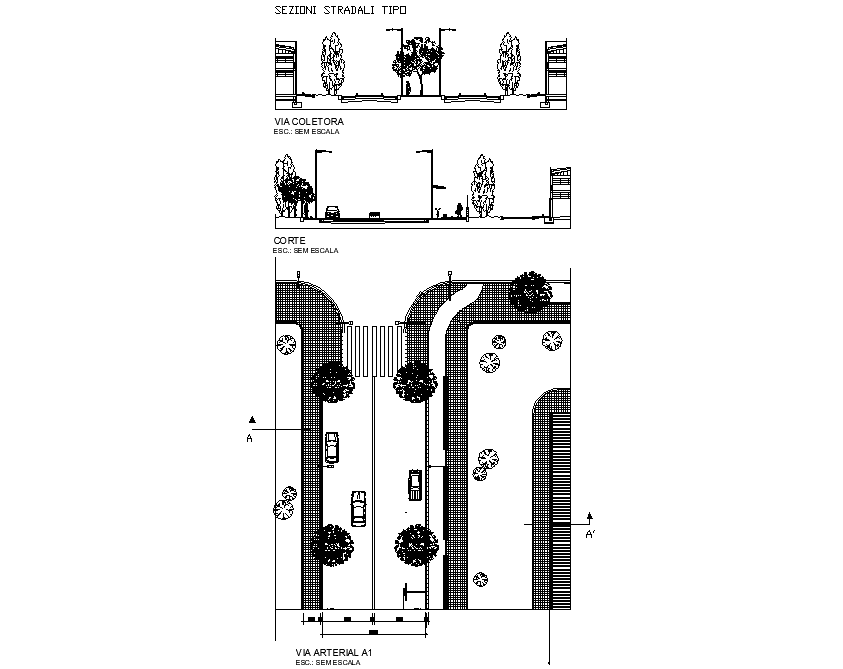 Via arterial plan and section detail dwg file