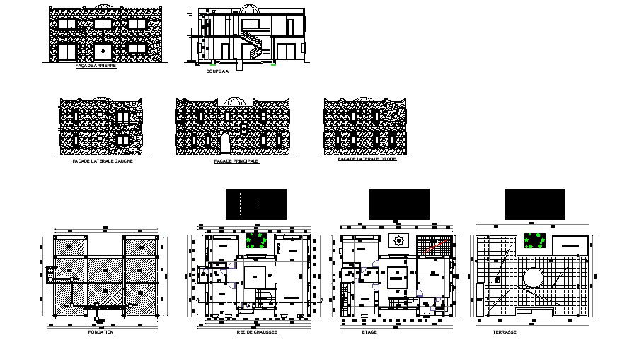 Villa 13.95mtr x 1.080mtr with section and elevation in dwg file