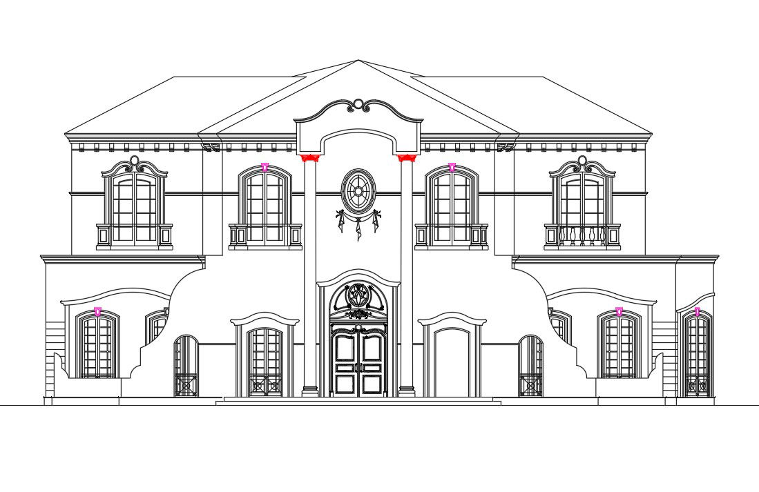 Villa Elevation Design Download Free DWG File