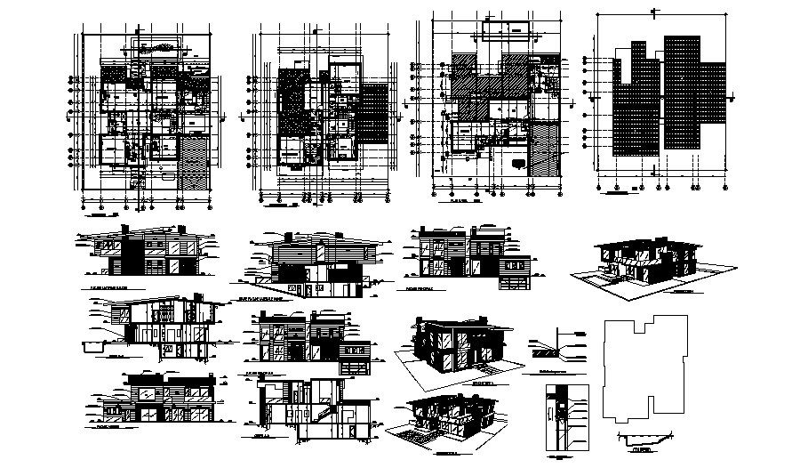 Villa design with elevations in dwg file