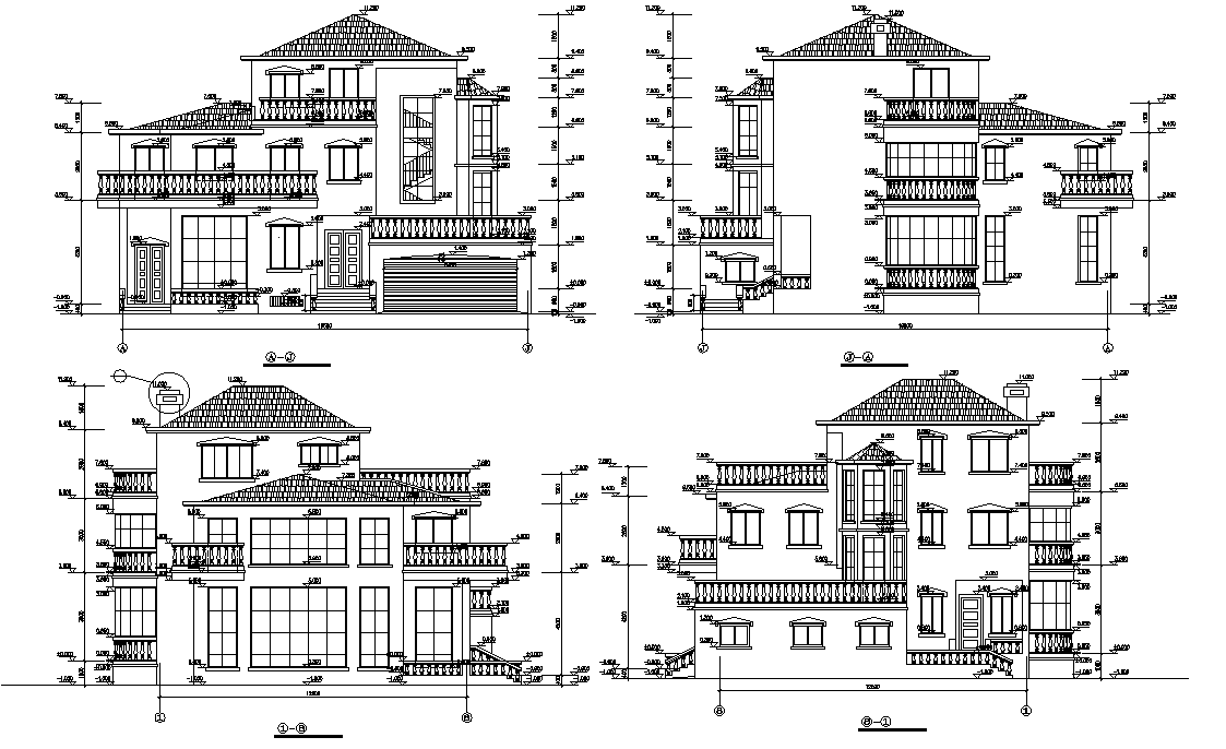 Villa elevation plan autocad file