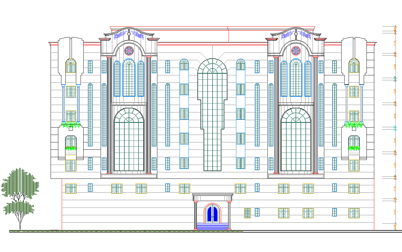 Villa elevation view dwg file