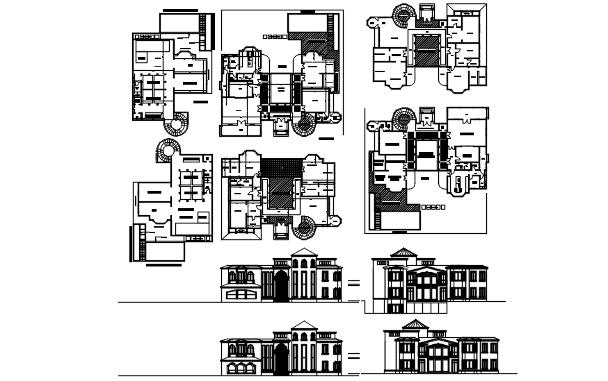Villa plan with elevation and section in AutoCAD