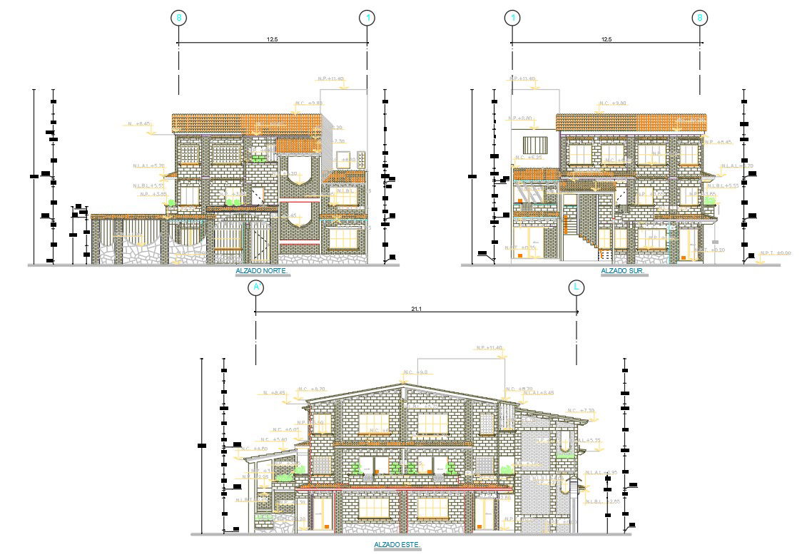 Villa House Building Elevation Design AutoCAD File
