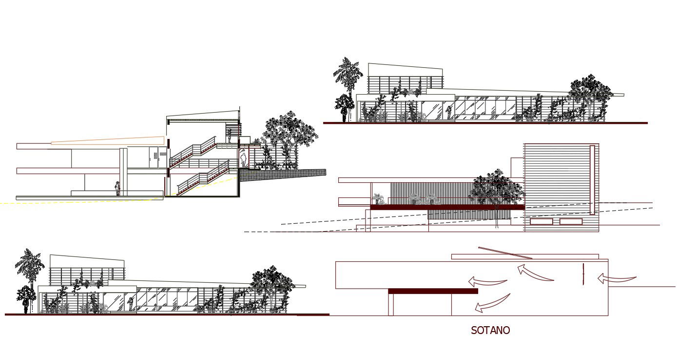 Villa House Building Sectional Elevation Design DWG File