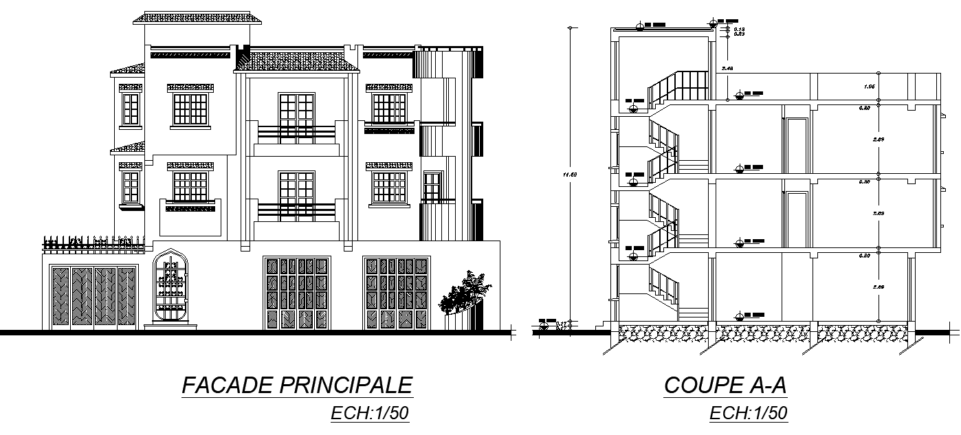 Villa elevation is given in this 2D Autocad DWG drawing file. Download the 2D Autocad DWG drawing file.