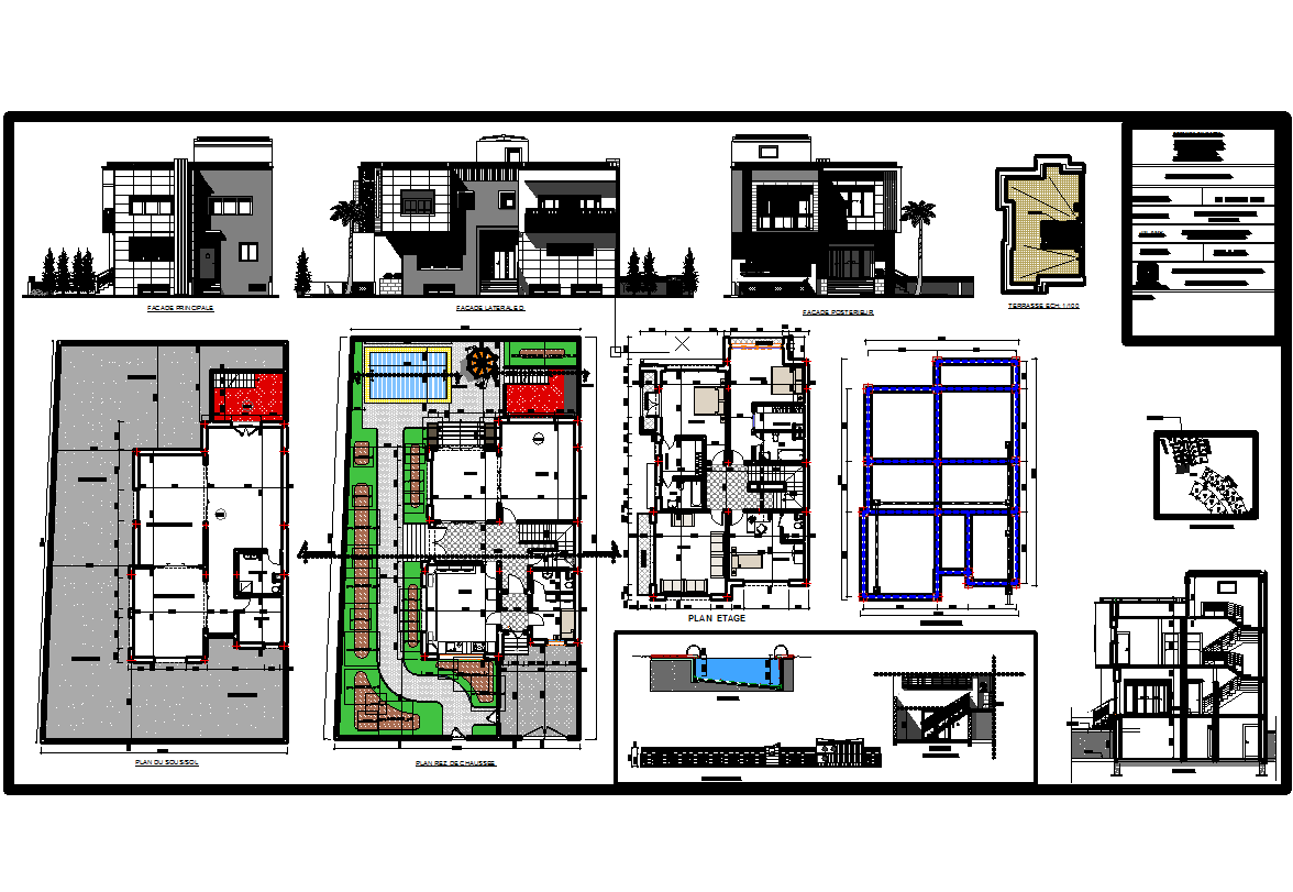 Villas architecture cad drawing and detail