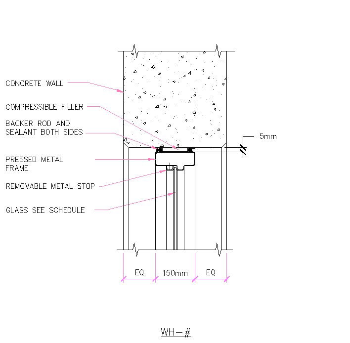 Vision Panel & Frame In Concrete Wall Cad Drawing