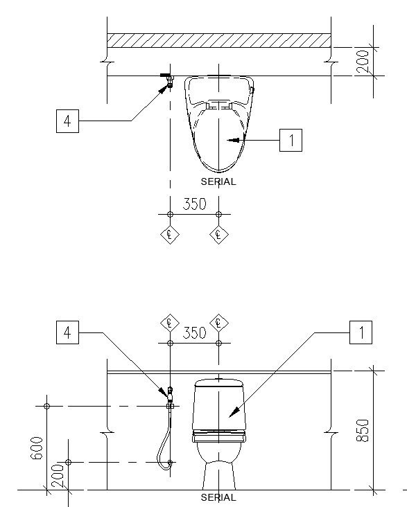 WC plan and front elevation details in AutoCAD, dwg file.