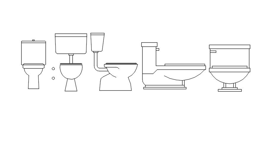 WC side and front elevation cad blocks in AutoCAD, dwg file.
