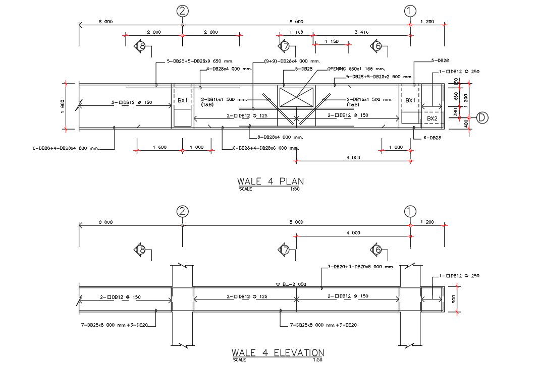 Wale Section Plan and Elevation details are given in this AutoCAD Drawing File.Download the AutoCAD DWG file now.