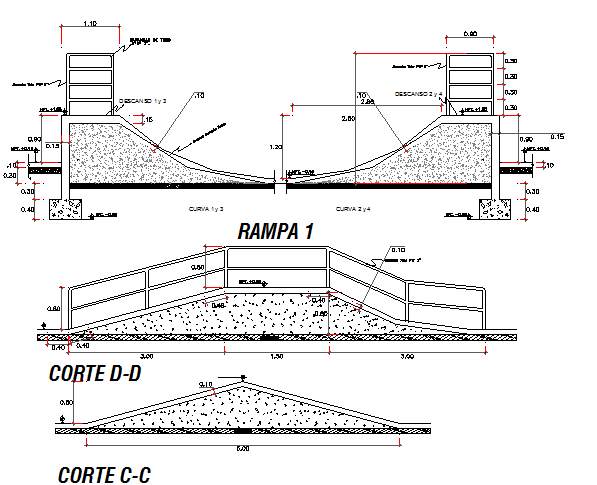Walking ramp construction details of recreational park dwg file