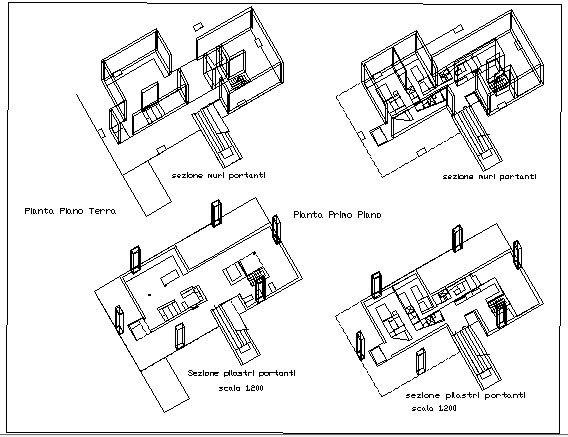 Wall Construction Details of Multi-Flooring Bungalow dwg file