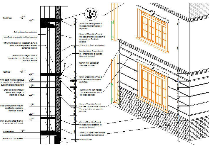 Wall Exterior elevation dwg file