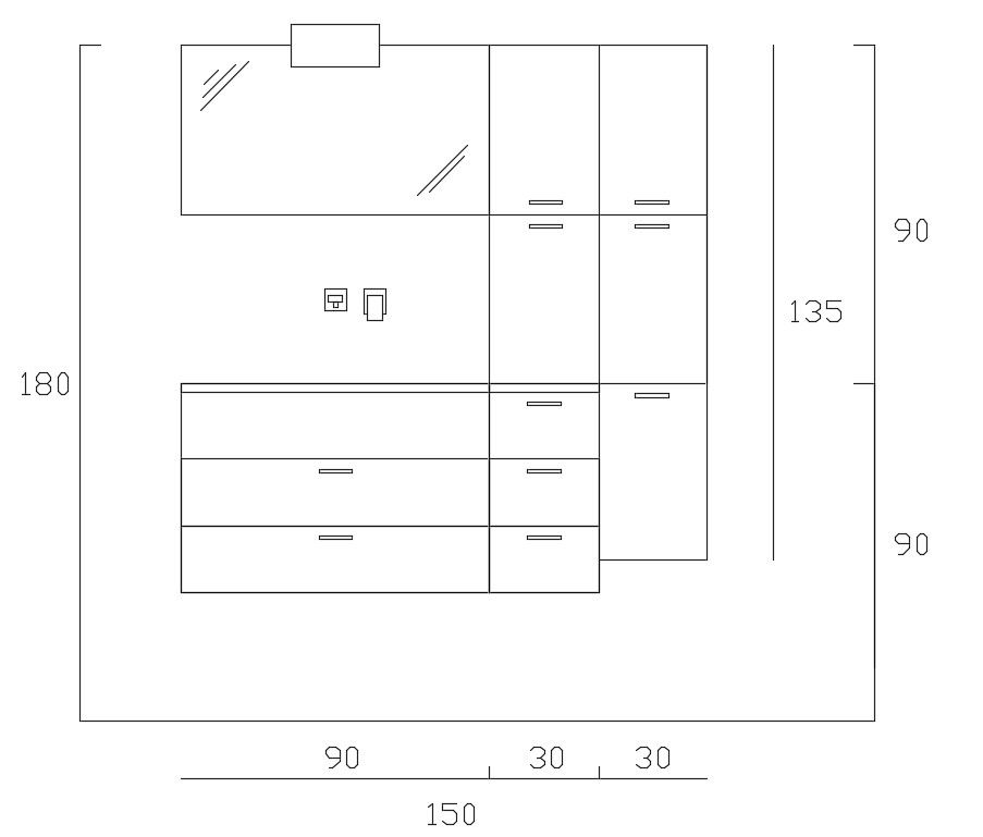 Wall Ganging Wash Basin Unit With Mounted Tap Elevation drawing