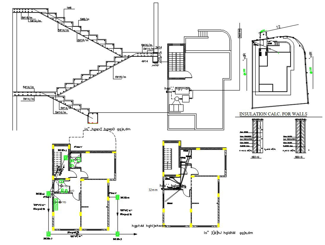 Wall Insulation Construction With Drainage Chamber Line CAD Drawing