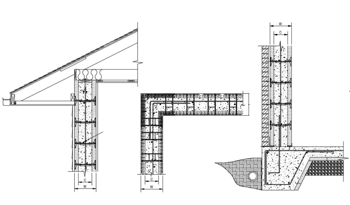 Wall Supporting Roof Section CAD Drawing