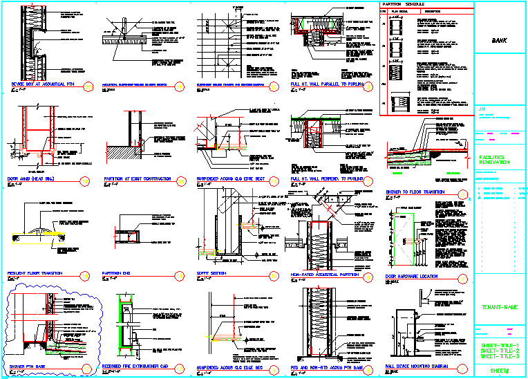 Wall and different devices construction dwg file