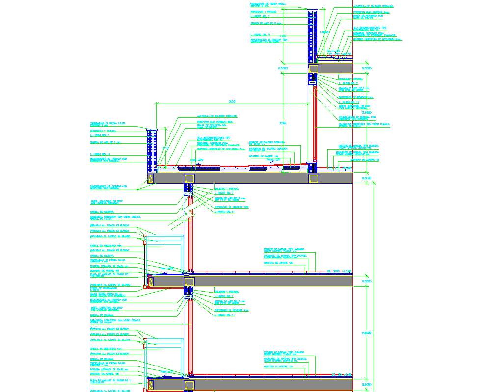 Wall column slab beam section view detail dwg file