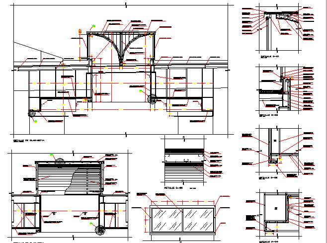 Wall construction and sectional details of shopping center dwg file