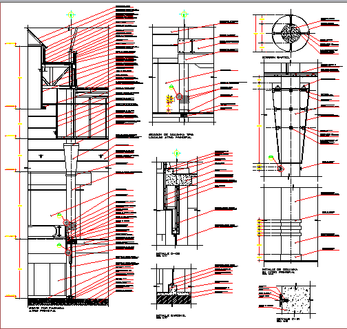 Wall construction with column and beam of shopping center dwg file