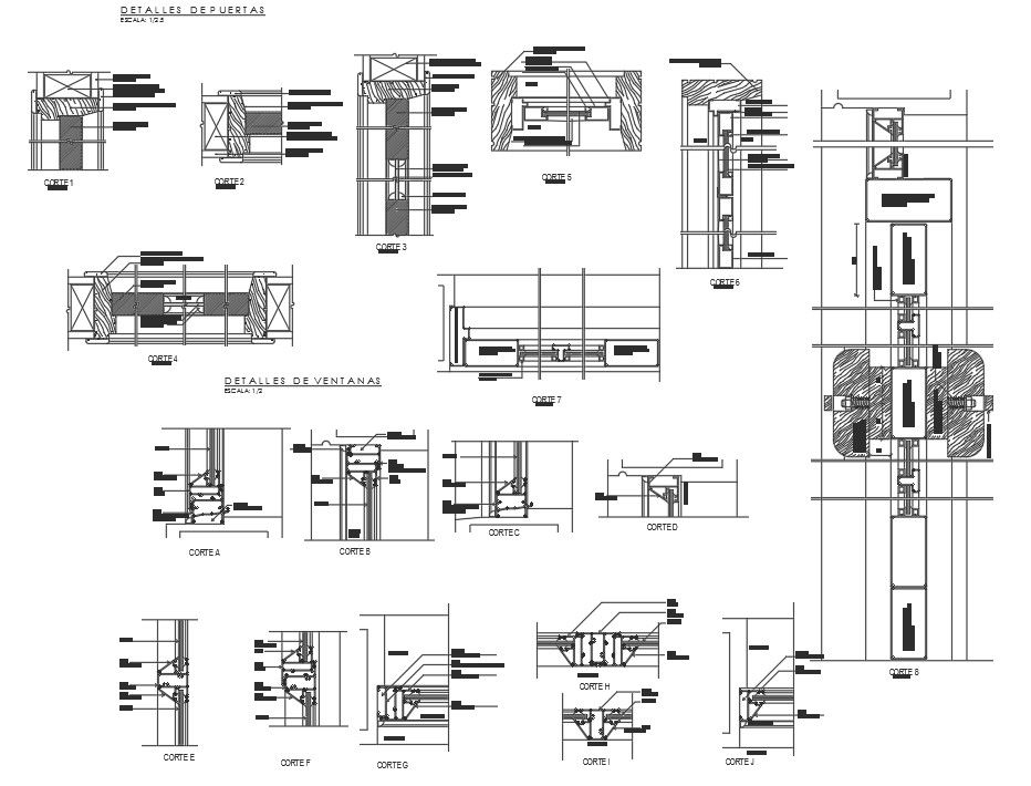 Wall elevation and section detail dwg file