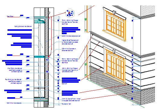 Wall interior and exterior section design drawing