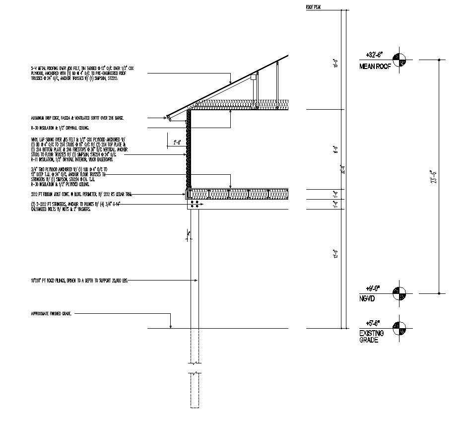 Wall section CAD structure detail 2d view layout dwg file
