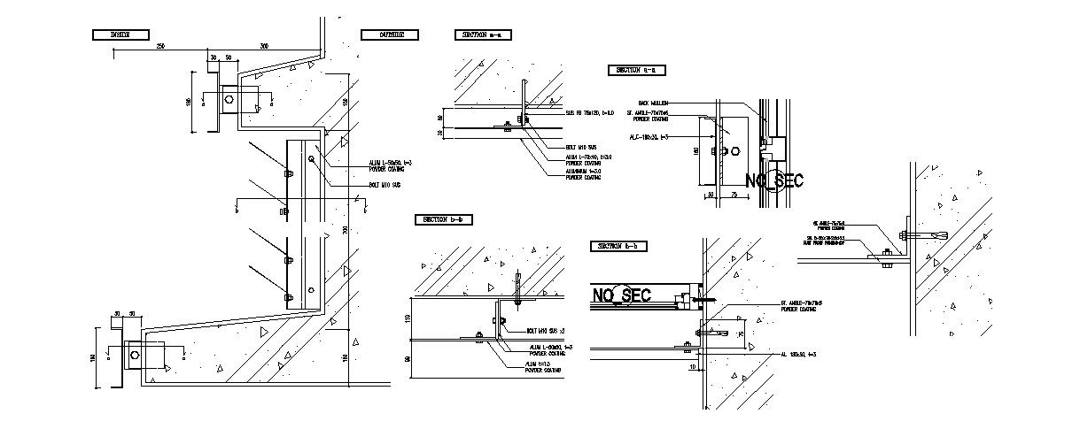 Wall section and construction auto-cad details dwg file