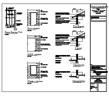 Wall section and door window detail design drawing of bungalow design drawing