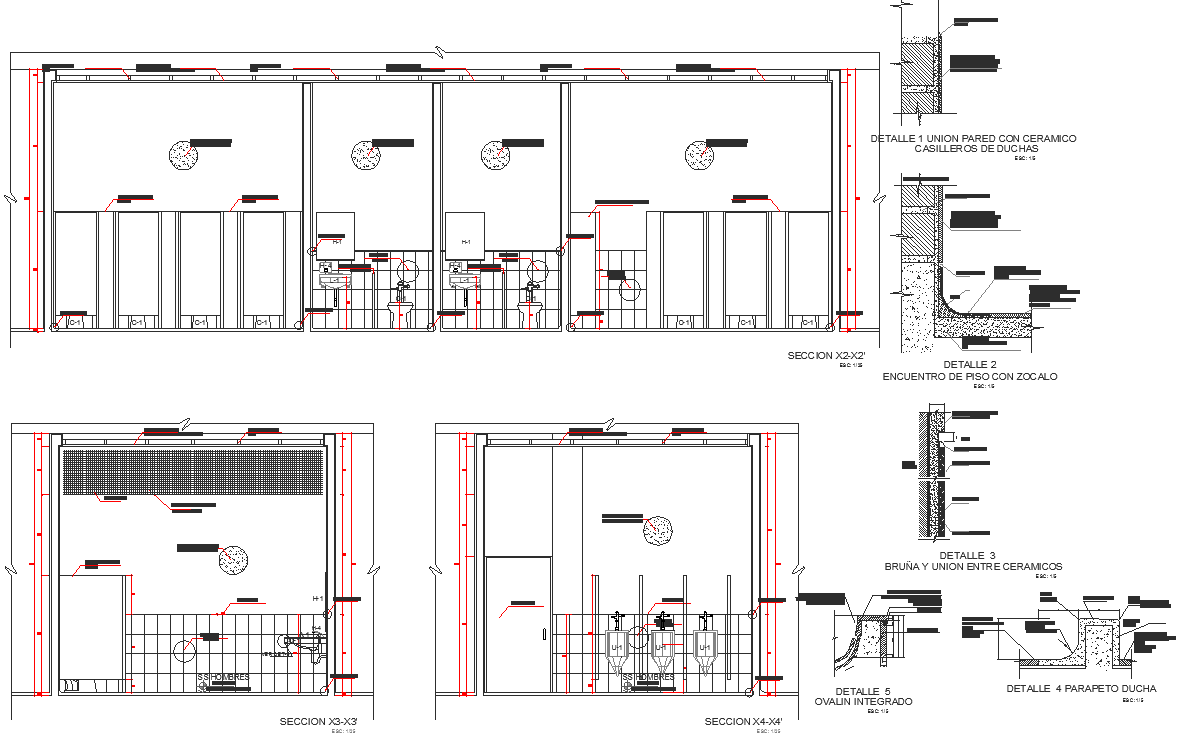 Wall section detail and toilet elevation detail dwg file