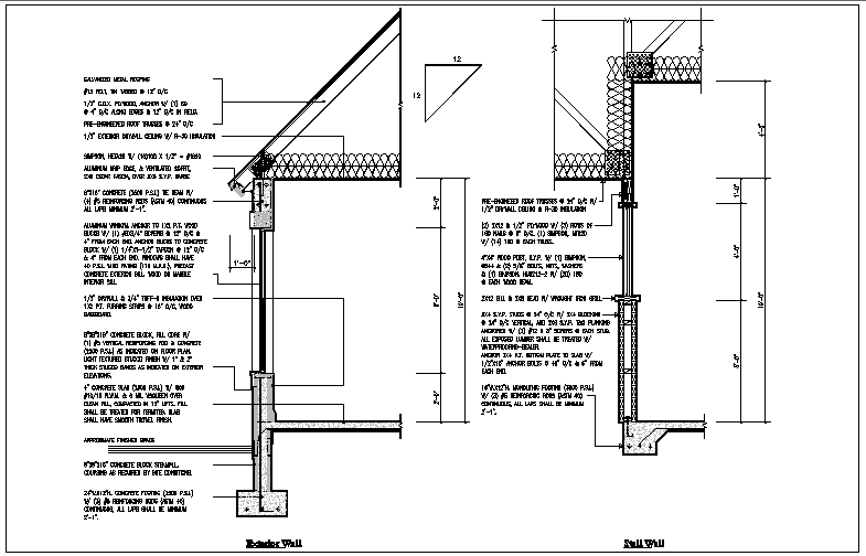 Wall section view of house detail dwg file