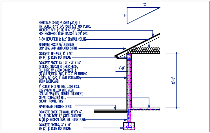 Wall section view of house detail dwg file
