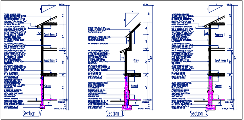 Wall section view of house detail dwg file