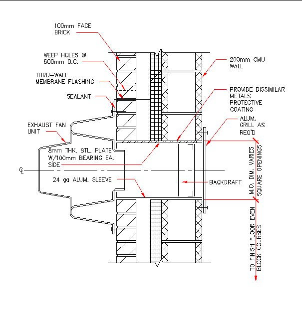 Wall Exhaust Fan With Steel Plate Lintel Detail Cad File
