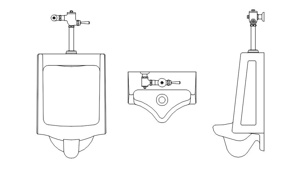 Wall Mounted Urinate Toilet Bowl AutoCAD Drawing