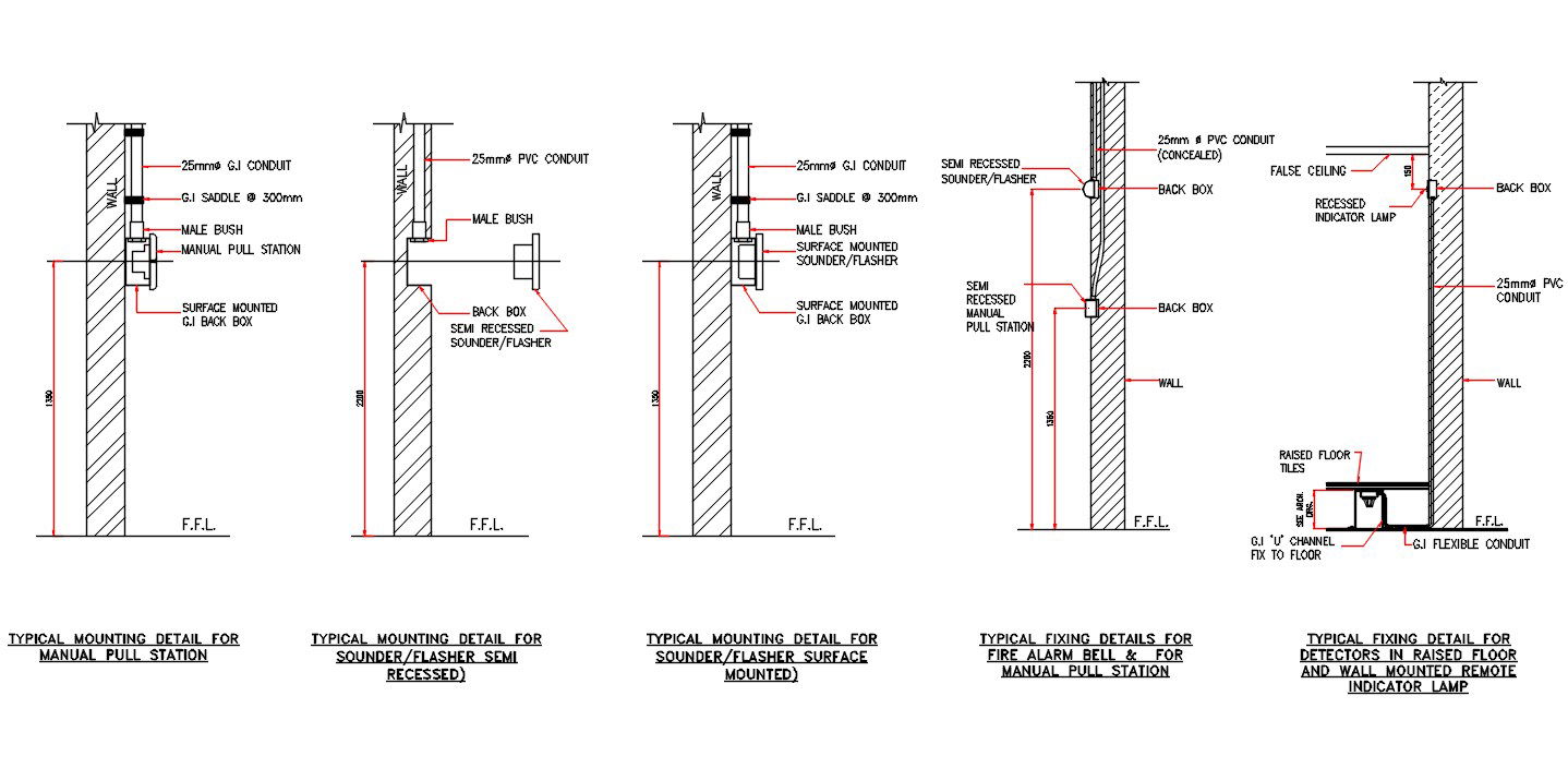 Wall Mounting Electrical Fixing Drawing DWG File