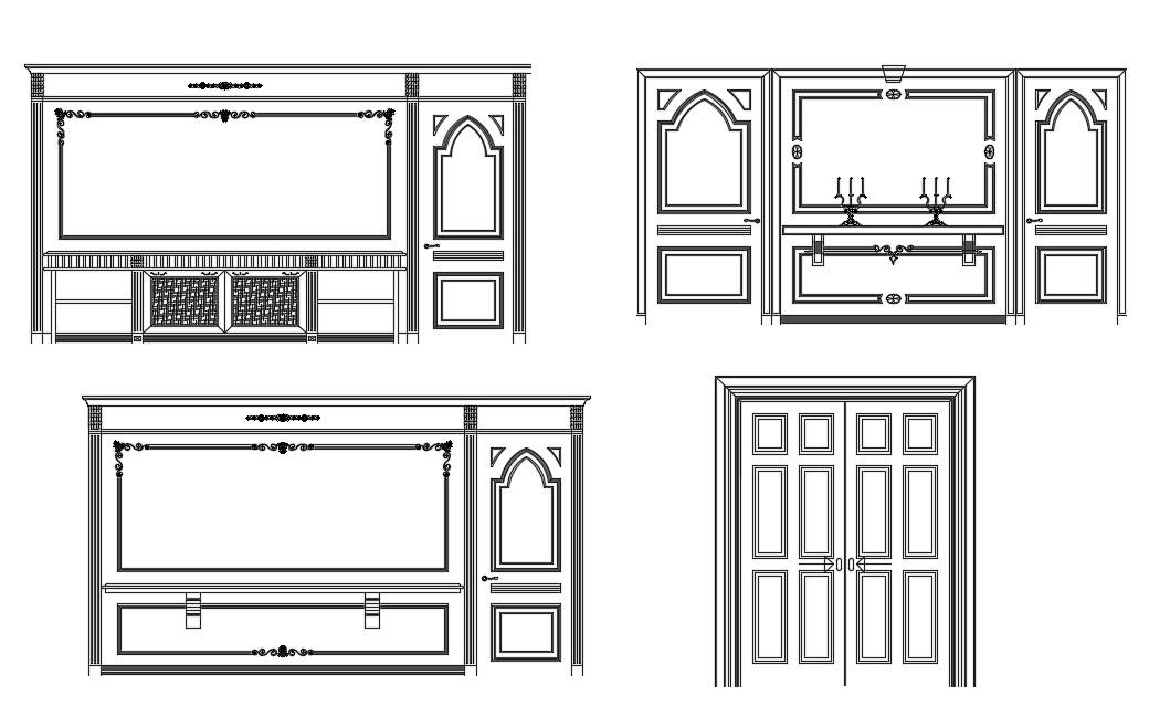 Wall Unit Wooden Furniture CAD Blocks Free Download