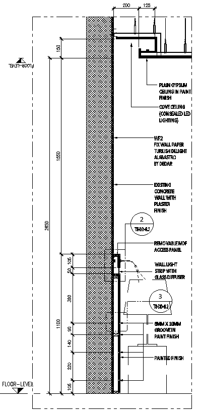 Wall at headboard DEtailed section DWG AutoCAD file