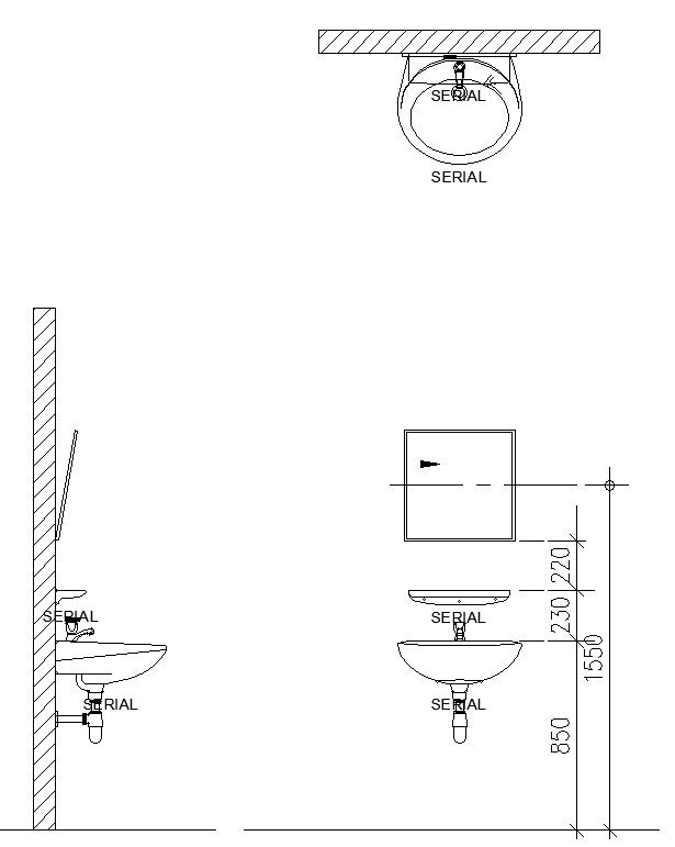Wall basin of bathroom details in AutoCAD, dwg file.