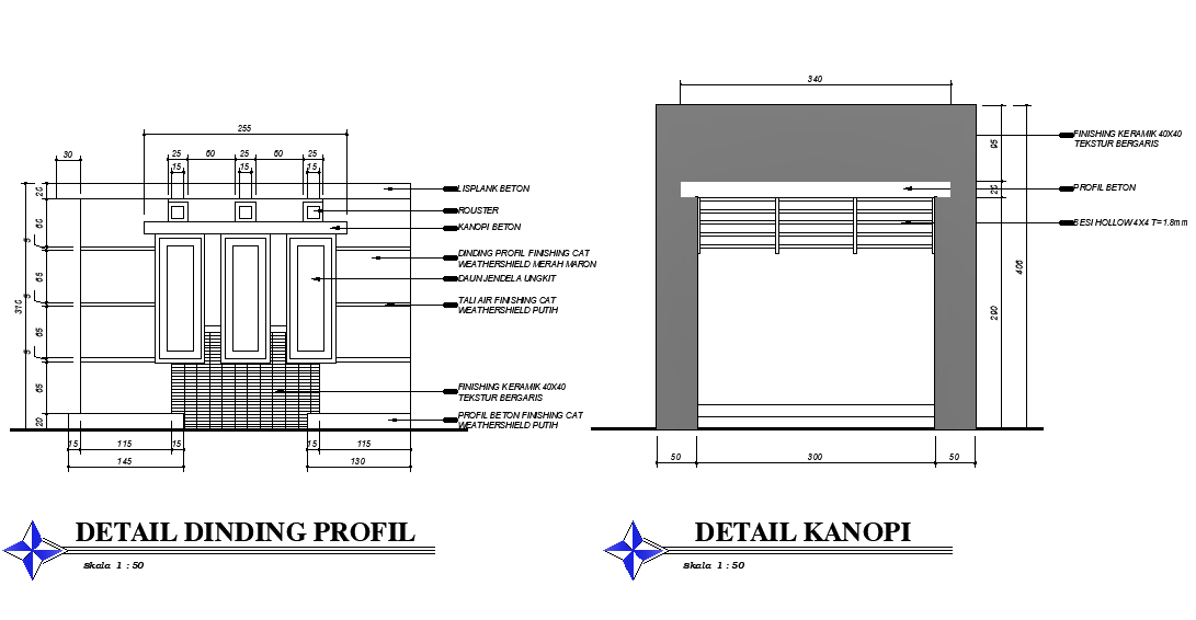 Wall detail drawing of 25’x25’ house plan is given in this Autocad drawing file.Download now.