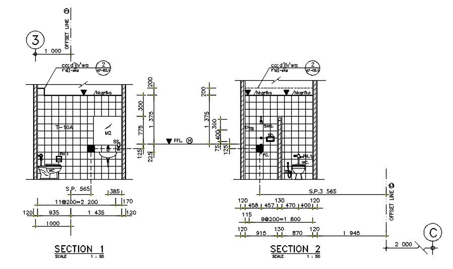 Wall detail elevation shown in this 2d autocad drawing.Download 2d autocad drawing file.
