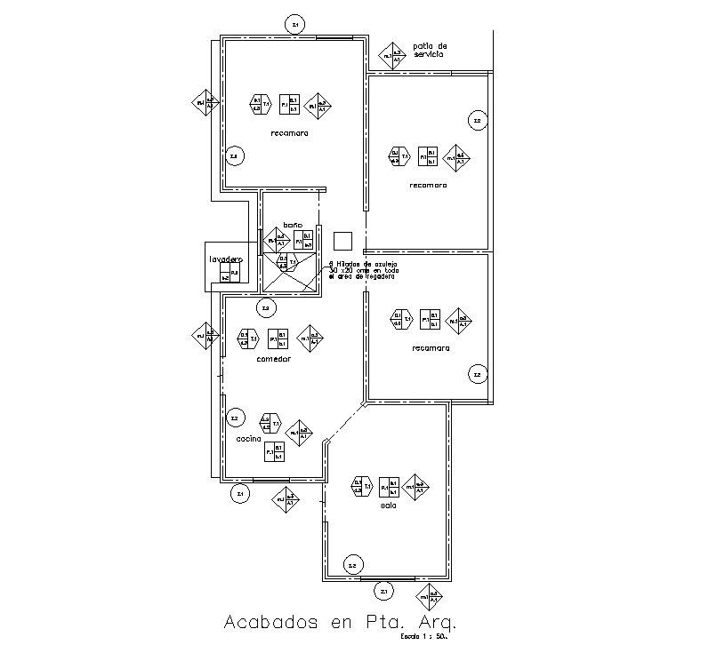 Wall layout of 7x17m house plan is given in this AutoCAD drawing file. Download now.