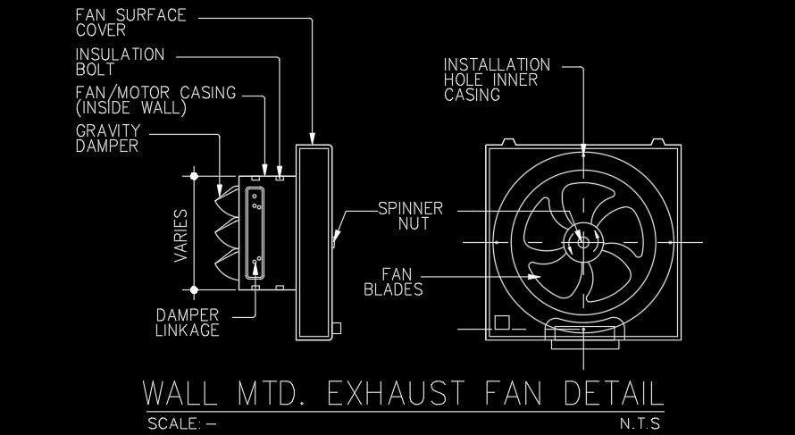 Wall mounted exhaust fan detail drawing is given in AutoCAD file