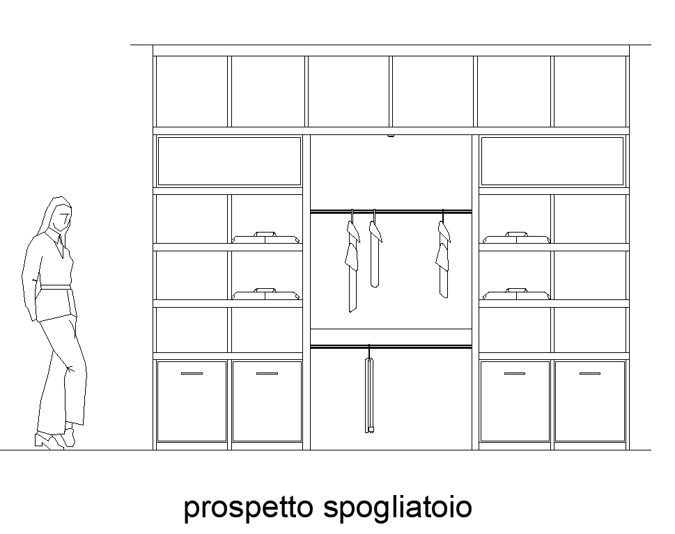 Wardrobe CAD furniture detail elevation layout dwg file