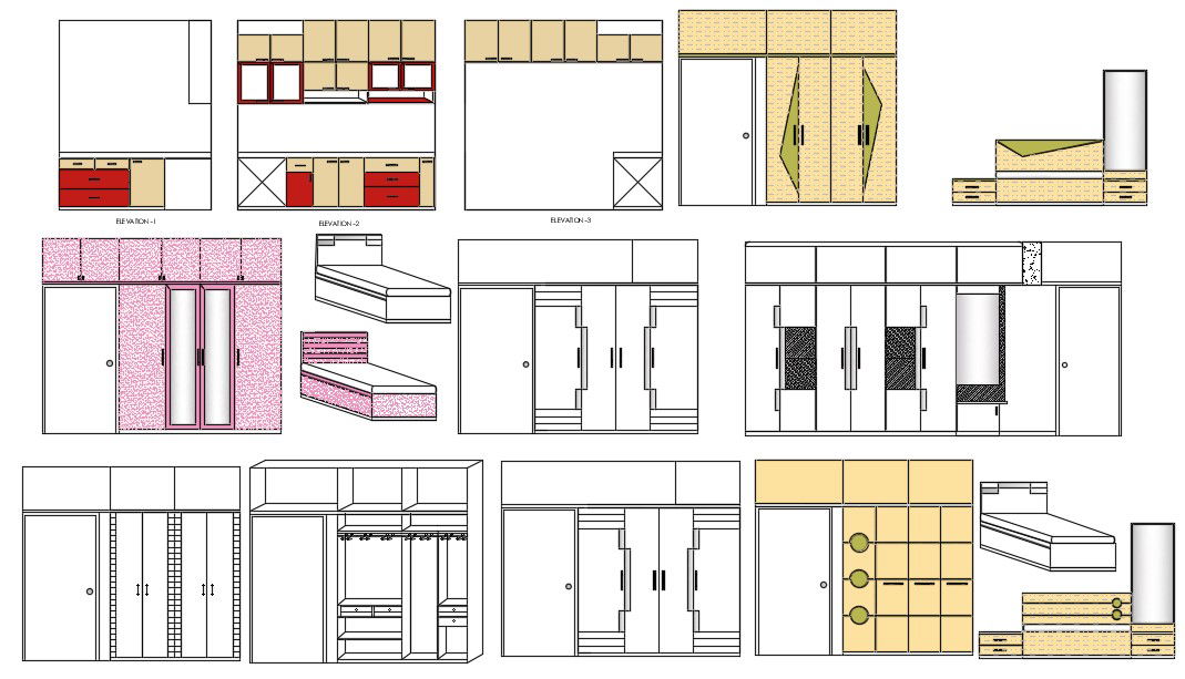 Wardrobe Furniture Blocks Elevation AutoCAD Drawing