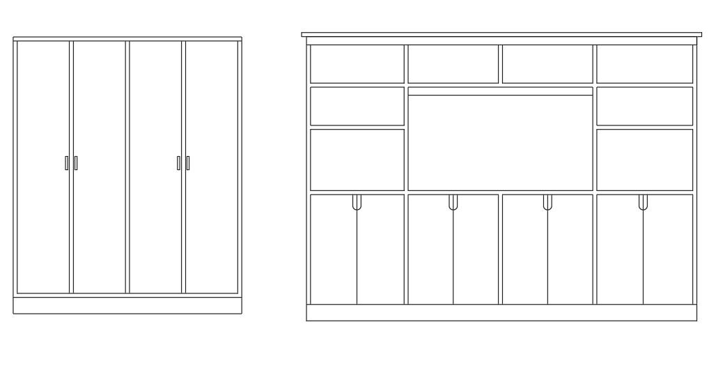 Wardrobe And Closet Front Elevation Free CAD Blocks