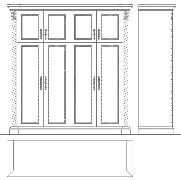Wardrobe Design With Three side Elevation CAD Drawing In DWG File