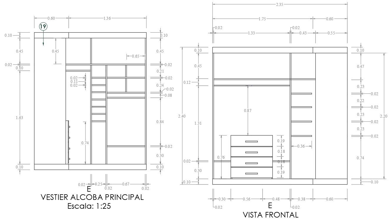 Wardrobe Furniture Sectional Elevation CAD Drawing Download DWG File