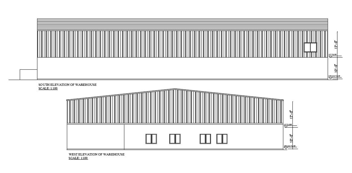 Ware House Building Elevation Design Download Free DWG File